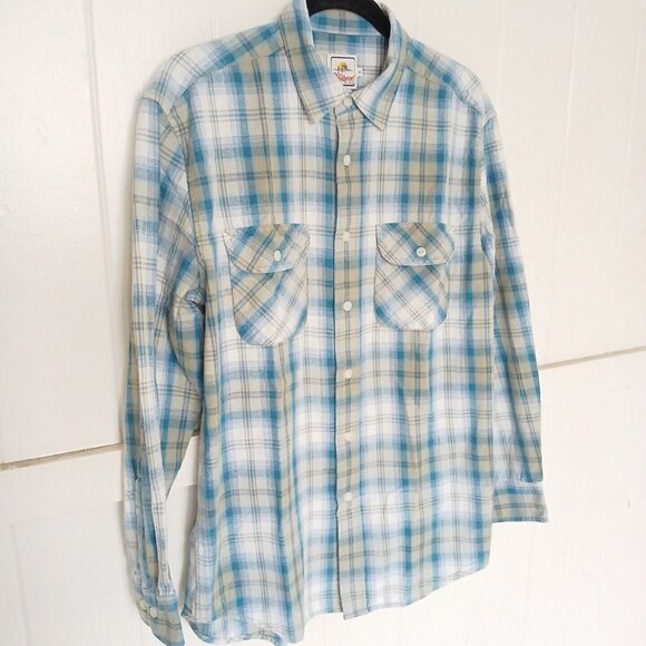 Surf Pendleton Mens M Flannel Long Sleeve Button Shirt 100% Cotton Blue Green - Picture 5 of 8